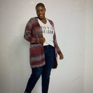 Open-Front Spacedye Cardigan Size 18/20